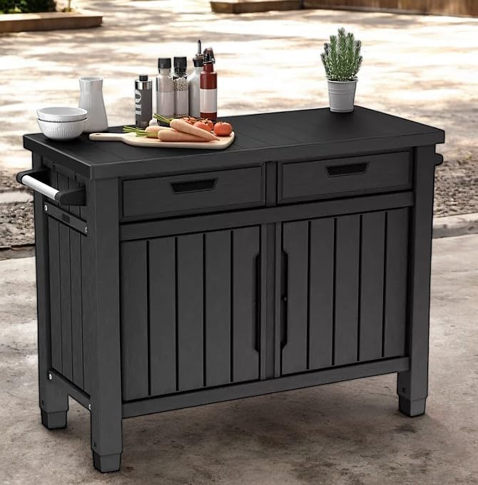 BBQ Outdoor Grill Table, Buffet, Entertainment and Storage Cabinet w/Drawers, Graphite Gray - Image 6