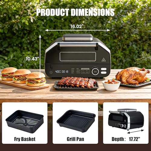 OLIXIS Electric Grill Outdoor/Indoor, 8-in-1 Multifunctional Large Electric BBQ Grill for Air Fry, Bake, Roast, Steak, Broil and Dehydrate, Safe Non-Stick Coating, Fry Basket Included - Image 3