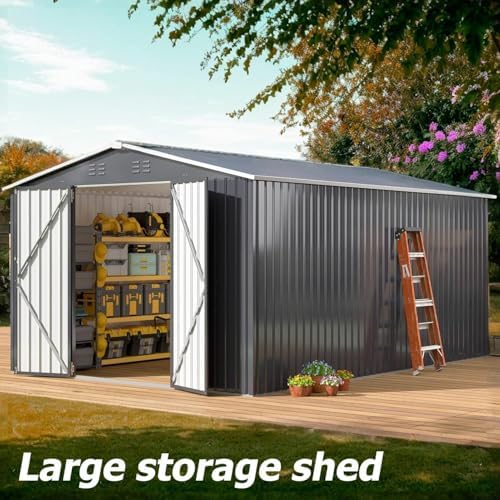 WKM 10x14 FT Outdoor Storage Shed for Backyard, Patio Lawn, Black - Image 6