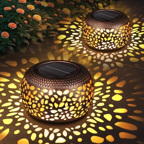 Solar Lanterns Outdoor Waterproof: 2 Pack Red Copper Garden Table Decor by NFEVER