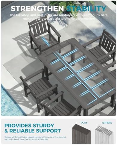 Ciokea HDPE Outdoor Patio Dining Chairs, All-Weather Furniture, Grey - Image 4