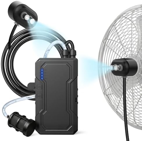 Portable Misting System with Water Pump, 6000mAh Outdoor Misters for Outside Patio, Magnetic Water Cooling Fan Misters Set for Patio, Industrial Fan, Canopy, Sports, Greenhouse, Beach, Dugout, Camping by Ausic