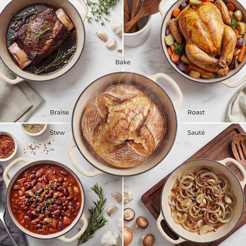 Zulay Kitchen 7.7 Quart Enameled Cast Iron Dutch Oven Pot with Lid – Premium Durability & Oven Safe up to 500°F – Heavy Duty Cookware Perfect for Bread Baking, Stews, Braising & Roasting – Ivory - Image 3