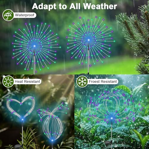 Solar Garden Lights Outdoor, 6 Pack 120 LED Twinkling Firework Lights Decorative with 2 Modes, Outdoor Waterproof Solar Starburst Light for Outside Yard Pathway Garden Decor, Green + Purple - Image 3
