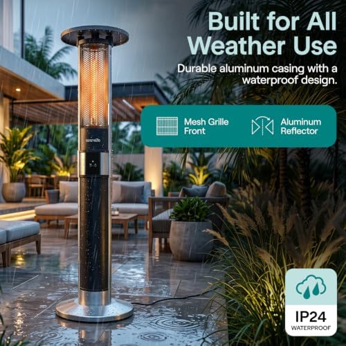 SereneLife Infrared Patio Heater, Electric Patio Heater for Indoor/Outdoor Use, Portable Tower Heater with Remote Control, 1500 W, for Restaurant, Patio, Backyard, Garage, Decks (Black) - Image 3