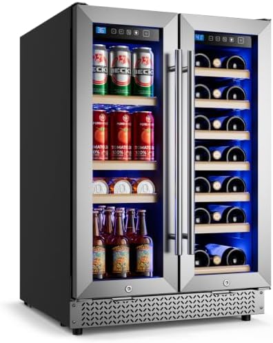 24 Inch Wine and Beverage Refrigerator, 85 Cans and 18 Bottles Dual Zone Wine Fridge with Glass Door Built in or Freestanding, Under Counter Refrigerator for Soda Beer Wine-Kitchen Bar Office by Vushine