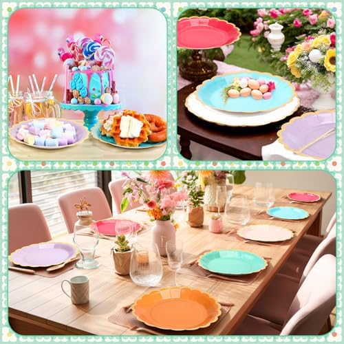 96 Pcs Candy Rainbow Paper Plates 9 Inch Scalloped - Image 5