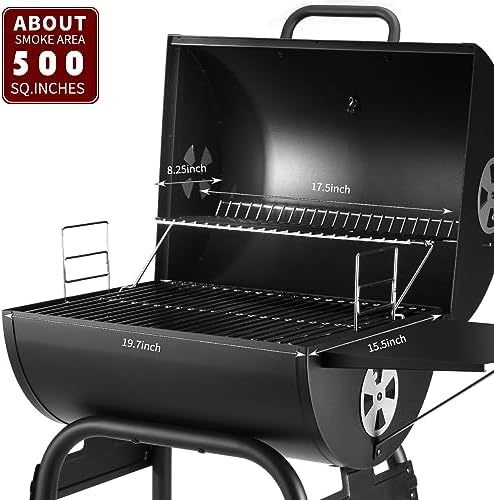 Charcoal Grill with Side Table,Barrel BBQ Grill 500 Sq In Cooking Area - Image 2