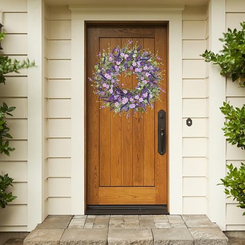 Sggvecsy Purple Daisy Wreath 24 Inch Spring Summer Wreath with Fake Silk Floral Green Eucalyptus Leaves and Lavender for Front Door Window Wall Wedding Farmhouse Festival Decor - Image 6