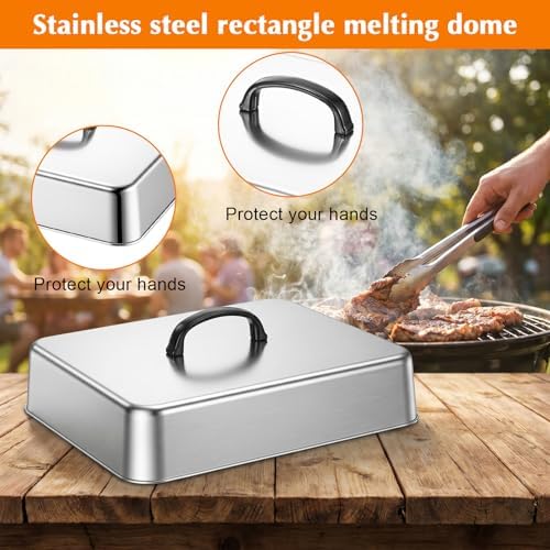 2 Pcs Griddle Dome Stainless Steel Basting Cover Cheese Melting Dome Steaming Cover Lid Commercial Grade 13x11.1x2.6 in Flat Top Grill Accessories for Indoor Outdoor Cooking - Image 4
