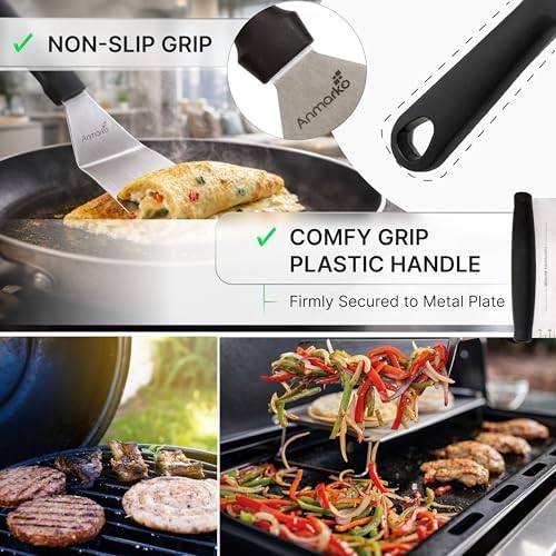 Metal Spatula Griddle Accessories Set - Griddle Scraper Flat Spatula Pancake Flipper Hamburger Turner - Metal Utensil great for BBQ Grill Flat Top Cast Iron Griddle - Commercial Grade - Image 3