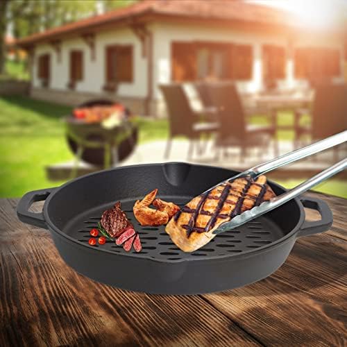 12" Round Cast Iron Grill Basket with Dual Handles – For Veggies/Fish/Meat - Image 7
