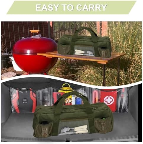 22" Upgraded Grill Tools Storage Bag, BBQ Utensil Holder with Pockets, Carry Bag for Outdoor Camping & Hiking BBQ, Gift for Men, Green - Image 7