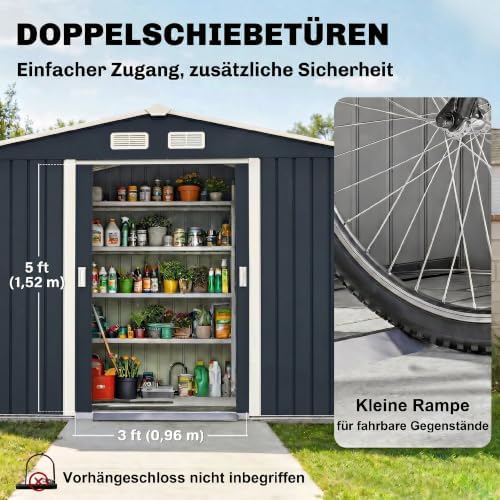 Outsunny 9' x 6' Outdoor Storage Shed Garden Tool Metal Shed Dark Gray - Image 5