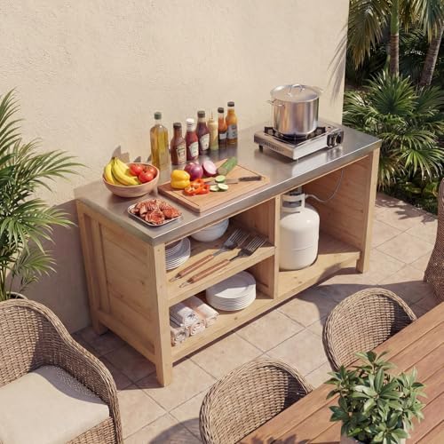 MOUMON Patio Kitchen Cabinet with Tank Storage & Stainless Steel Countertop - Image 3