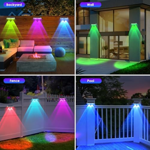 LIANGLOME 2 Pack Solar Fence Lights Outdoor, 2PK Solar Outdoor Light Warm White & RGB Solar Powered Lights for Outside Backyard, Patio, Deck Fence, Stair Handrail, Pool and Wall - Image 7
