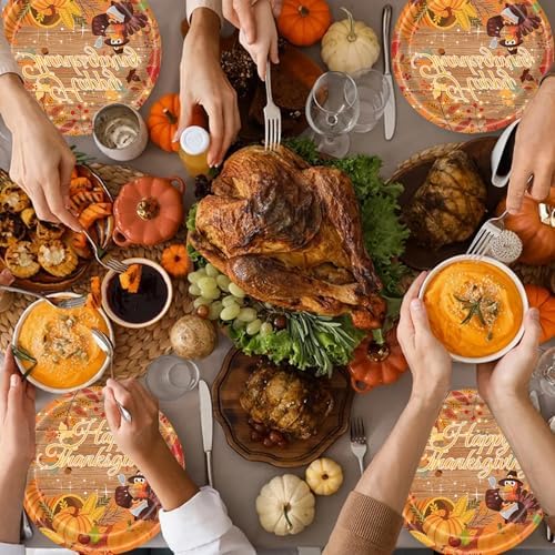 20 Pcs Happy Thanksgiving Party Disposable Paper Plates Fall Themed 9 Inch Round Dinner Plates for Autumn Party Decorations (Turkey Pumpkin) - Image 3