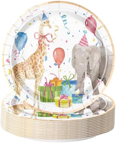 WRAPAHOLIC 25Pcs Birthday Paper Plates - 9 Inch Adorable Animal Disposable Plates Decorative Dinner Plates for Party Tableware Supplies Table Decor by WRAPAHOLIC
