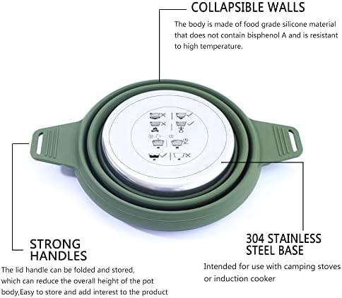 2.5L Collapsible Camping Cook Pot,Portable Cookware for Outdoor Hiking (Dark Green) - Image 5
