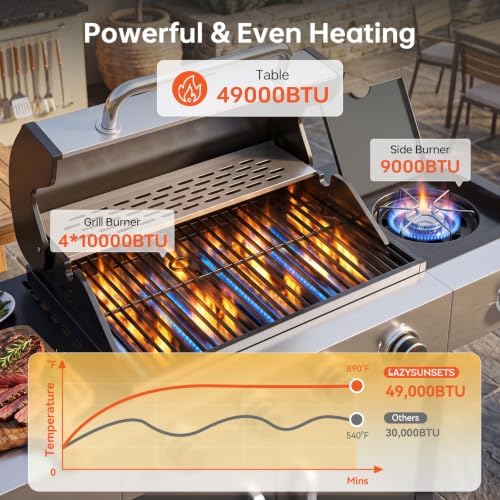 LazySunsets 4-Burner Propane Grill 49,000 BTU Stainless Steel，Black - Image 6