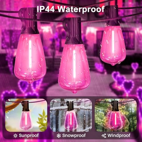 LAMPHOME 26Ft ST38 Outdoor String Lights, Pink Valentine's Day Patio Lights with 12+1 ST38 Edison Bulbs, LED Shatterproof String Lights for Outside Bistro Christmas Wedding Party Decorations - Image 6