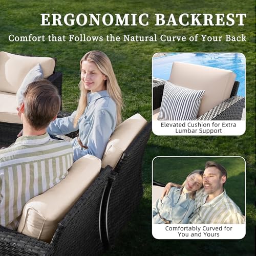 UDPATIO Patio Furniture Set, 6 Pieces Outdoor Furniture Sets with Rocking Swivel Chairs, Wicker Rattan Outdoor Conversation Set with Storage Table and Waterproof Covers for Backyard, Deck, Porch, Khak - Image 3