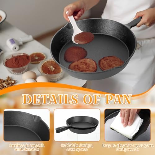 Vesici 2 Pcs Cast Iron Skillet Frying Pans with Drip-spouts Circle Non-stick Frying Skillet Omelette Pan Safe Healthy Cookware for Home Barbecue Kitchen Party Restaurant Catering Service (10.2 Inch) - Image 5