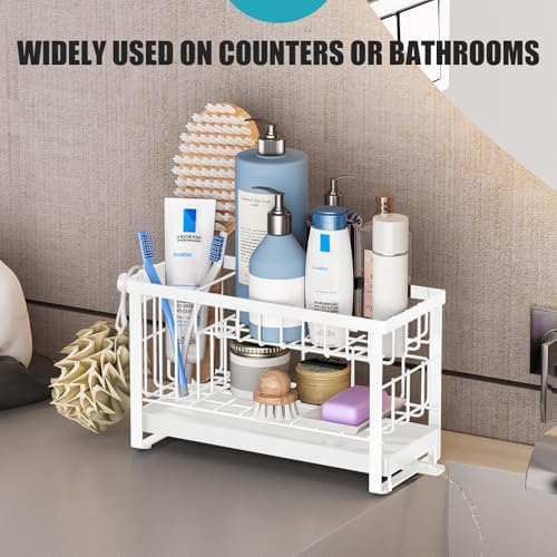 Sponge Holder for Kitchen Sink with Flexible Smiley Face, 2 Tier Kitchen Sink Organizer, Countertop and Storage Essentials, Soap Dispenser Organizer, Home Decor Accessories - White - Image 6