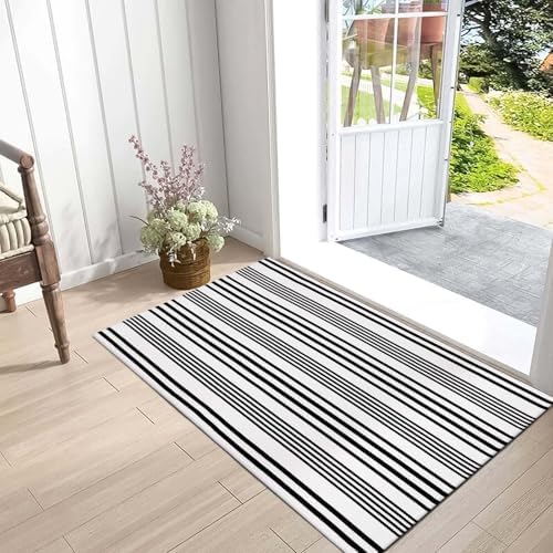 OJIA Black and White Outdoor Rug 24"x51" Front Door Mat Fall Porch Decor - Image 6