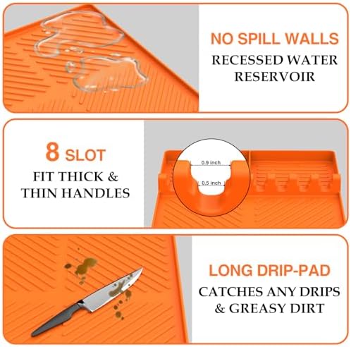 Silicone Griddle Tools Mat for Blackstone, Griddle Accessories Side Shelf Mat Grill Pad for Outdoor Grill Kitchen Counter Spatula Silicone Mat with Drip Pad (Orange) - Image 5
