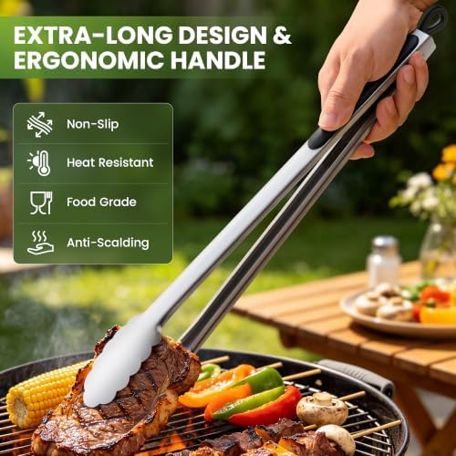 Grill Tongs, 17 Inch Extra Long Stainless Steel BBQ Tongs (17", 2PCS) - Image 3