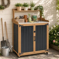 Potting Bench with Storage & Wheels, Mobile Outdoor Cabinet for Garden by PETSCOSSET