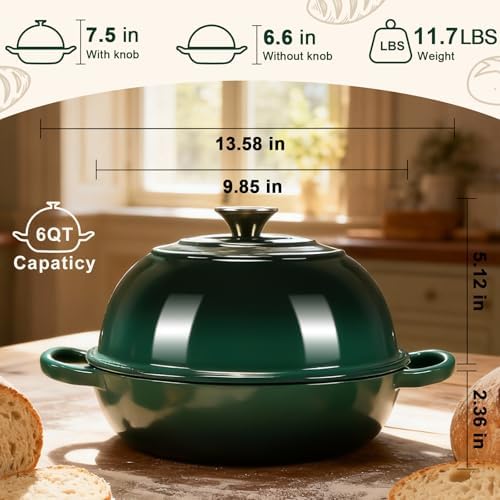 AHJ 6QT Enameled Cast Iron Dutch Oven for Sourdough Bread Baking - Image 2