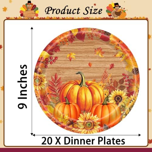 20 Pcs Happy Thanksgiving Party Disposable Paper Plates Fall Themed 9 Inch Round Dinner Plates for Autumn Party Decorations (Wood Grain Pumpkin Maple Leaves) - Image 7