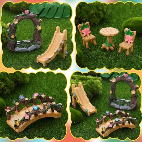 8 Pcs Fairy Garden Accessories Miniature Furniture Bridge Slide - Image 3