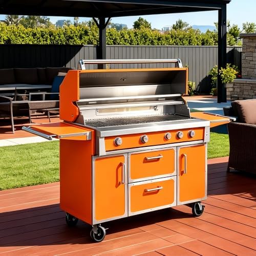 49" Orange Stainless Steel Grill, 4 Burners & Infrared Burner, Natural Gas by Dvasovio