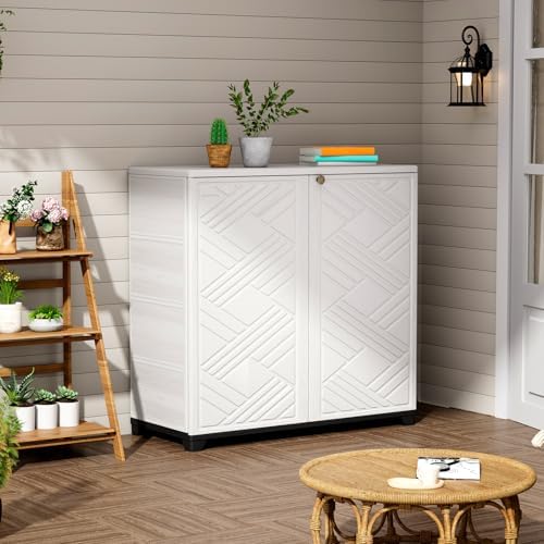 ZZM Indoor/Outdoor Storage Cabinet Waterproof, 34"x15"x34" Plastic Outdoor Storage Box for Garden Balcony Bathroom, All Weather Outdoor Storage Clearance, DIY Usage, with 1 Shelf (White) - Image 5