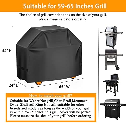 Aoretic Grill Cover, 65 inch BBQ Gas Grill Cover for Outdoor Grill, Charbroil Grill Cover Barbecue Waterproof, Anti-UV for Weber Char-Broil Monument, Dyna-glo Nexgrill Spun Polyester - Image 2