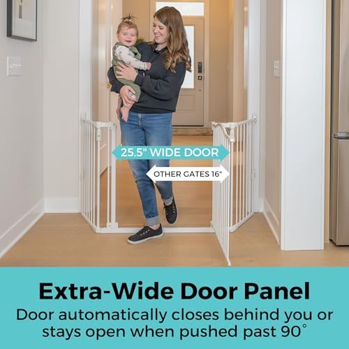 Toddleroo by North States - Deluxe Décor Universal Fit Safety Gate: Hardware Mounted Extra Wide Metal Baby Gate with Tall Baseboard Mounts, Adjustable Child Gate; 38.3" to 72" Wide; 30" Tall; White - Image 4