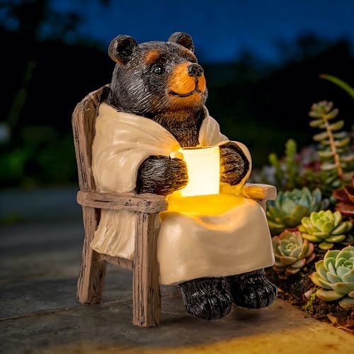 SOWSUN Solar Garden Decor Outdoor Miniature Bear Statue for Patio Yard by SOWSUN
