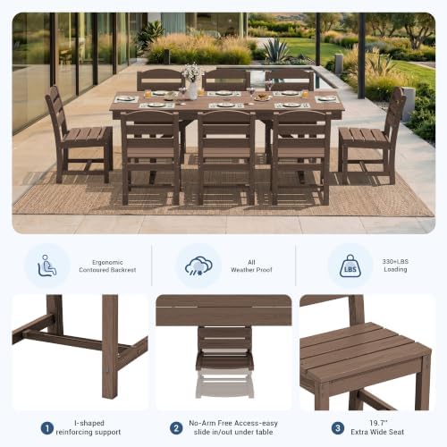 KINGYES Outdoor Armless Dining Chairs Set of 2,HDPE Patio Chairs,Brown - Image 4