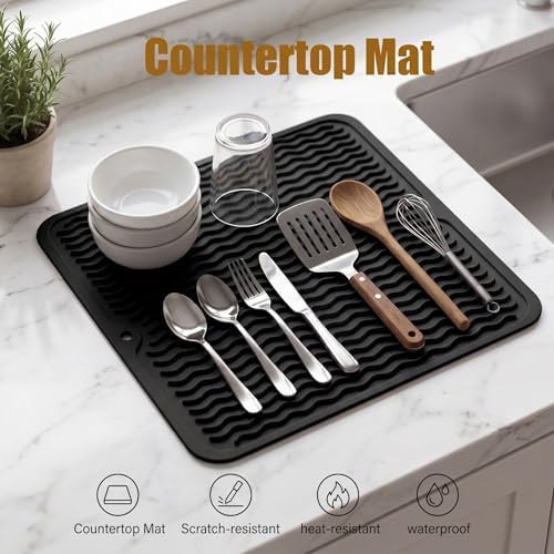 MicoYang Silicone Dish Drying Mat for Multiple Usage,Easy clean,Eco-friendly,Heat-resistant Silicone Mat for Kitchen Counter or Sink,Refrigerator or Drawer liner Black M 12 inches x 12 inches - Image 3