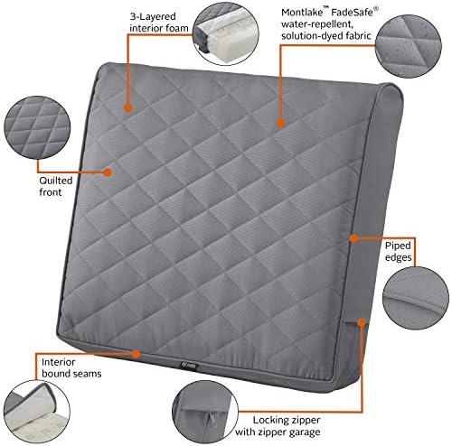 Classic Accessories Montlake FadeSafe Water-Resistant 21 x 20 x 4 Inch Wide Back Patio Quilted Lounge Cushion, Grey - Image 4