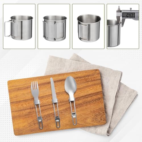 Camping Cookware Kit Backpacking, 0.33Gal Pots and 0.17Gal Pans Set,0.08Gal SUS304 Cup, Forks Knives Spoons for Hiking,Camping,Outdoor Cooking,Picnic,Solo Camping cookware - Image 4