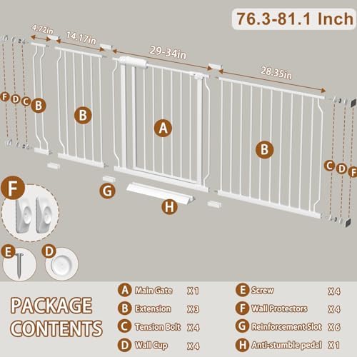Fairy Baby 76.3-81.1 Inch Extra Wide Baby Gate for Doorway Pressure Mounted - Image 2