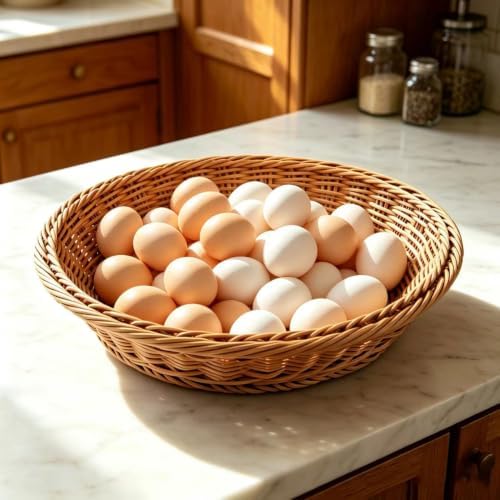 RT&BS 2pcs Round Wicker Bread Basket, Round Wicker Fruit Basket, Woven Egg Baskets, Reusable Handwoven Storage Baskets for Living Room, Kitchen, Store, Restaurant, Outdoor, Party (Brown, M) - Image 5