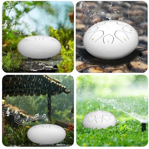 Rain Drum for Outside Garden, 6 Inches 8 Notes Steel Tongue Drums, Waterproof Meditation Echo Rain Chime, Musical Instruments for Adult Gift with Bag, Music Book, Mallets (White) - Image 4