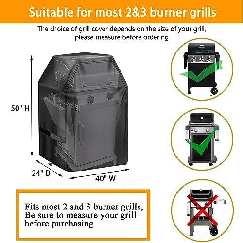 Aoretic Grill Cover 40 inch Gas BBQ-Cover, Fit Most 2&3 Burner Grill Waterproof Small Barbeque Cover with Velcro Straps & Adjustable Drawstring for Weber,Nexgrill,Char-Broil Monument,Dyna-Glo (SKZ) - Image 2