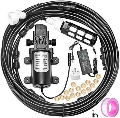 Misting Cooling System with Pump Filter Kit,40FT/12M Mist Hose 16 Brass Mist Nozzle 116 PSI 5L/Min DIY for Outdooor Patio Porch Greenhouse Backyard by ACBungji