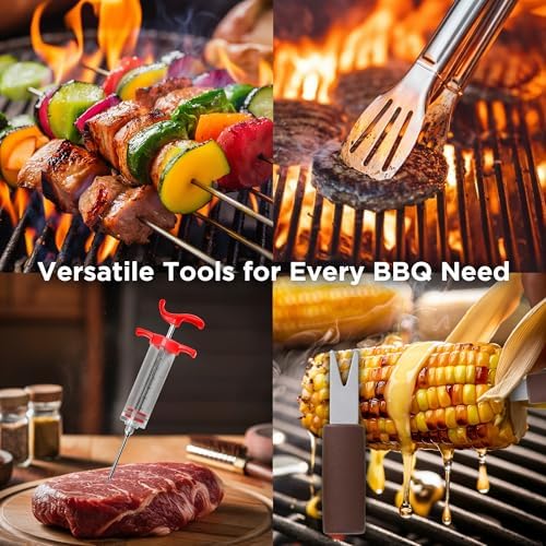 Kaluns 50PC BBQ Grill Tools Set – Heavy Duty Stainless Steel Grill Accessories Kit with Case, Apron, Hooks, Thermometer, Injector, Claws & Mats – Fathers Day Gift for Dad, Men - Image 2